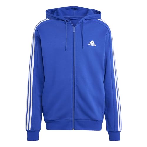 adidas Felpa con cappuccio da uomo Essentials in pile con 3 strisce e zip, Blu Semi Lucido, XXL tall