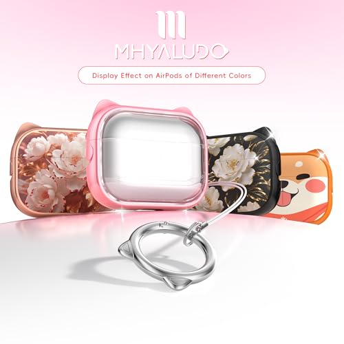 Image of for AirPods Pro 2 Case with Cleaning Kit, Cute Cat Ear Print Design & Cute Buckle for Girls, Phone Holder & Top Safe Lock Buckle Design for AirPods Pro 2nd /1st Gen case, Clear Flowers
