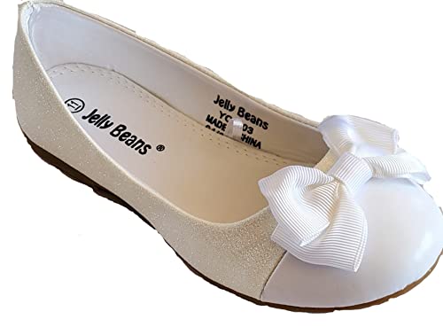 Jelly Bean Girl Dress Shoes Flats Bow Nude Silver White (White, Numeric_11)