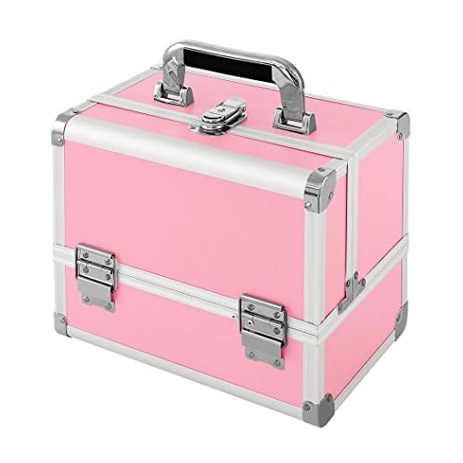 Makeup Train Case, MCvilla Professional Cosmetic Case Makeup Storage Organizer Box Durable PU Aluminum Frame with 3 Trays, Mirror, Brush Holder and Key Lock - Pink