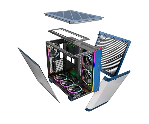 Image of MONTECH King 95 PRO Panoramic ATX Mid-Tower PC Case, 6 ARGB Fans, Blue | 420mm GPU Support, 360mm Radiator Support, Dual-Chamber, Curved Tempered Glass, High Airflow, USB-C, Tool-Free Panels