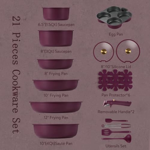 CAROTE 21pcs Pots and Pans Set Non Stick Detachable Handle Cookware Sets - image 2
