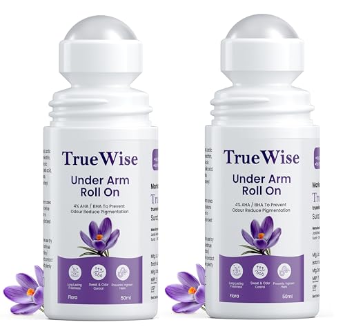 Image of TrueWise® Underarm Roll On 50ml | 4% Aha Bha,2% Lactic Acid, 1% Mandelic Acid, 1% Salicylic Acid | Controls Odour & Reduces Pigmentation | 0% Aluminium & 0% Alcohol | Long Lasting Flora Fragrance (Pack Of 2)
