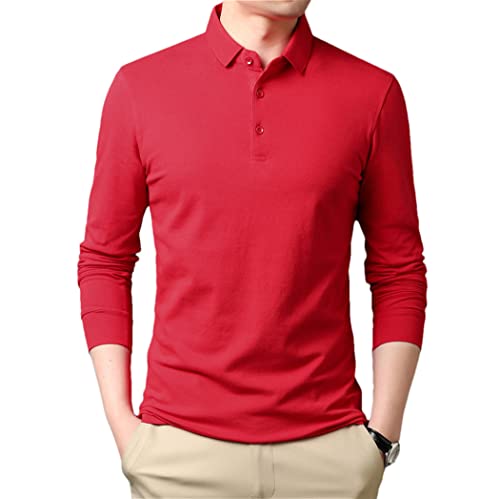 T-shirts polo manches longues coton homme rouge XL de style business casual automne