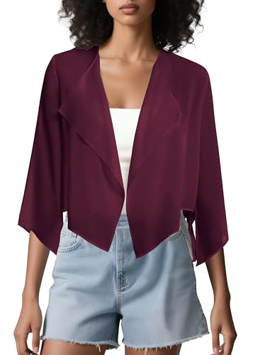 Image of Urban CoCo Women's Chiffon Shrug Cardigan Open Front 3 /4 Sleeve Drape Irregular Hem Bolero Summer Cover Up