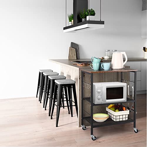 Microwave Oven Stand, Kitchen Baker's Rack 3-Tier Mesh Kitchen Storage Cart With Metal Frame Industrial Wood Accent Furniture For Living Room, Bedroom, Kitchen - Rustic Brown #TOP6