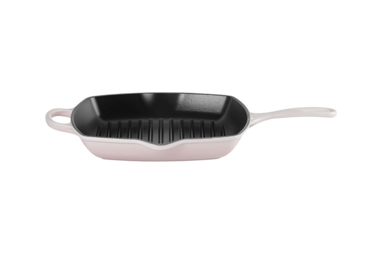 LE CREUSET Signature 20183267770422 Cast Iron Square Grill Pan, 26 cm, Suitable for All Hobs Including Induction, 2.86 kg, Shell Pink