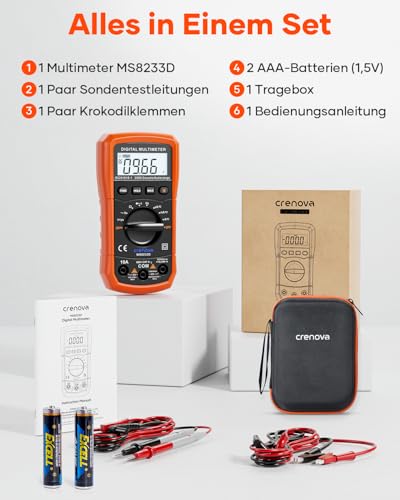 Crenova MS8233D Digital Multimeter Spannungsprüfer Strommessgerät Voltmeter Messgerät Tester NCV mit 6000-Count-LCD-Anzeige Hintergrundlicht