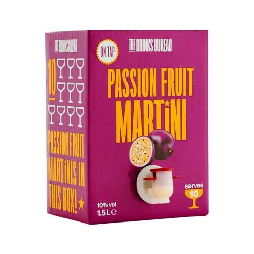 The Drinks Bureau Passion Fruit Martini Cocktails Ready to Drink On Tap Party Box Made with Vodka Passion Fruit Vanilla & Lime Pre-Mixed (ABV 10%) Vegan & Allergen Free 1.5L - 10 Servings