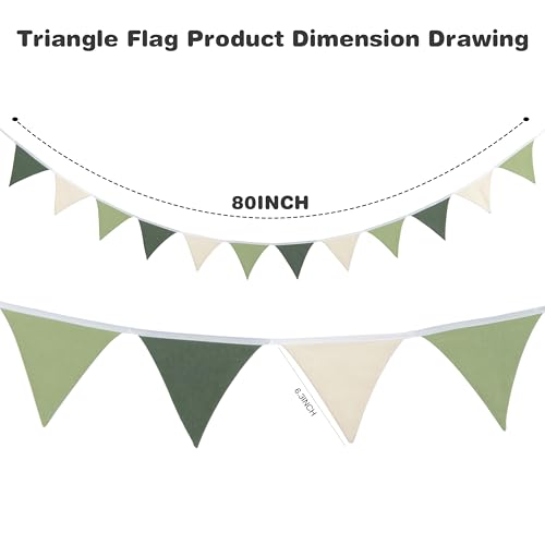 Pennant Banner Flags, Toddler Room Decoration Pennant, Garland Triangle Banners Fabric, for Nursery Decor Baby Birthday Boho Wedding Shower Party Event. (Sage Green Pennant Banner Flags)