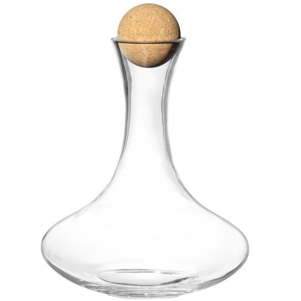 BAKAJI Decanter In Vetro Soffiato Per Vino Capacità 1,1 LT Protezione e Trattiene Sapore Con Tappo in Sughero Naturale Aeratore Decantatore per Rosso
