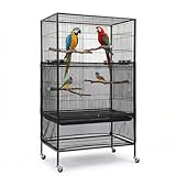 Falzqq Große Vogelkäfigabdeckung mit Futterauffangschale, 118 x 31 Zoll, verstellbares Gummiband, Netzabdeckung für Papageien, Wellensittiche, Aras, afrikanische Käfige (Schwarz)