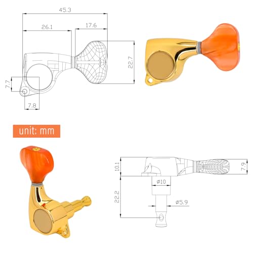 FretJoyB 21:1 Guitar Tuning Pegs 3x3 Standard Guitar Tuners Machine Heads Replacement for Acoustic or Electric Guitars-Gold(3 Right+3 Left)
