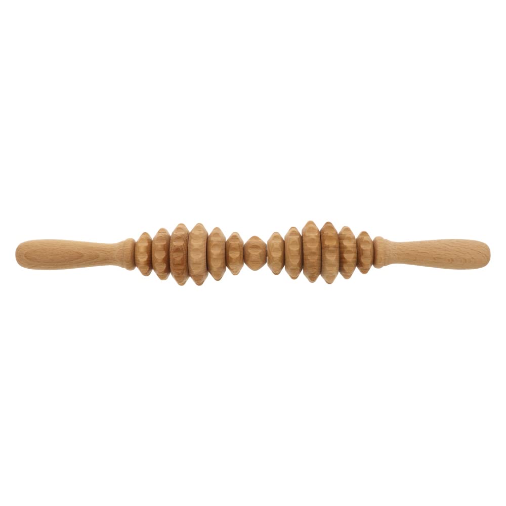 2X HOFMEISTER® Massageroller Holz 40 cm mit 2 Griffen – Massagegerät für Rücken, Beine und Arme, kontrollierter Druck, geölte Buche, Handarbeit