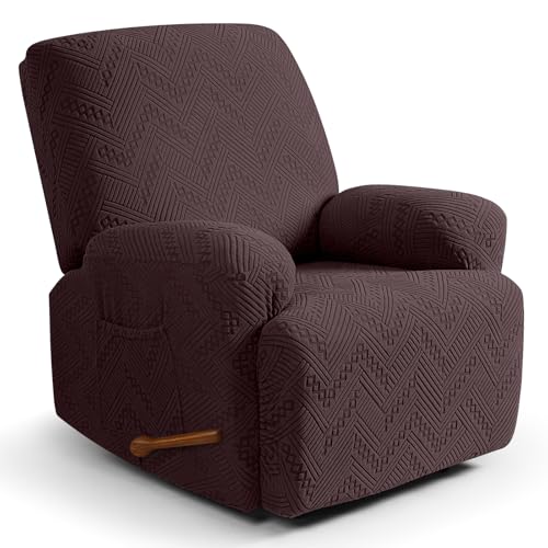 Image of Ruaozz Recliner Sofa Covers Recliner Chair Covers Recliner Covers for Reclining Chair with Pockets Washable Furniture Protector with Elastic Bottom (1 Seater, Dark Coffee)