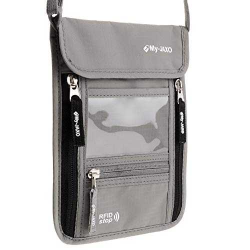 My-Jaxo Premium Family Travel Neck Pouch Wallet Safety Passport Holder Keep Cash Document Safe For Men Women Peace Of Mind Travel With Rfid Blocking Black Grey Red Camouflage #TOP3