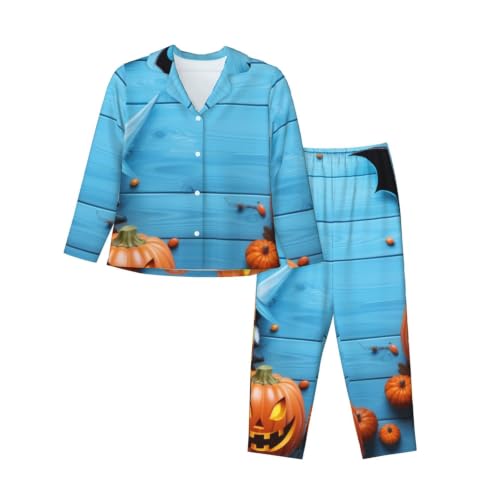 Pyjama citrouille et chauve-souris noir ensemble de nuit boutonné manches longues