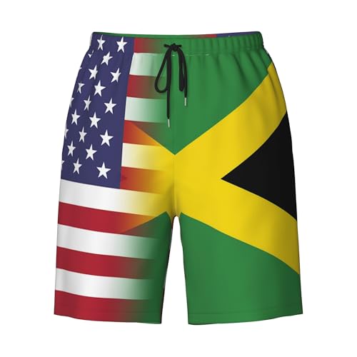 American Flag and Jamaican Flag Mens Summer Seabeach Casual Shorts Seaside Surfing Swim Trunks Beach Pants