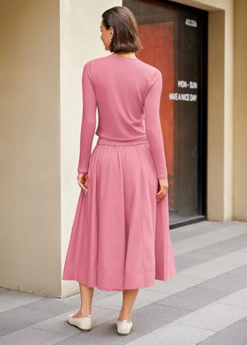Image of Panadila Womens 2 Piece Lounge Sets Matching Vacation Outfits Ribbed Button Down Cardigan and Elastic Waist Skirt Sets