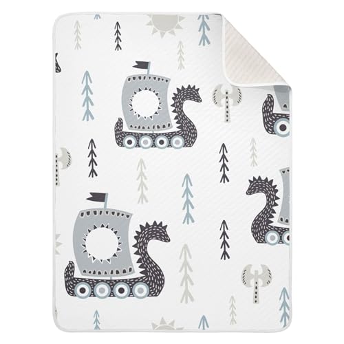 Image of Qilmy Viking Ships Baby Blanket for Boys Girls Kids with Soft Cotton, Cute Cozy Warm Nursery Receiving Swaddle Blanket for Toddler Infant Crib, 30 x 40 Inch