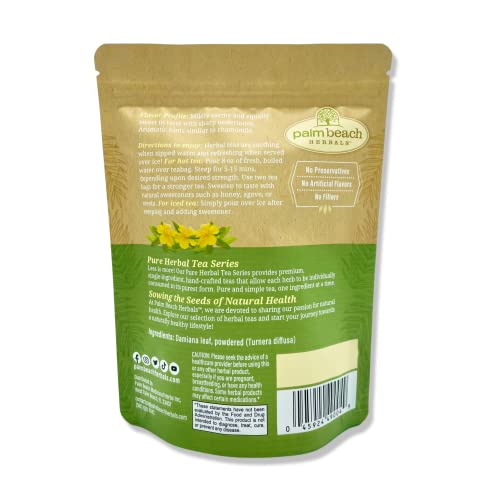 Damiana Leaf Tea By Palm Beach Herbals, 30 Count Tea Bags, Caffeine-Free | Pure Herbal Tea Series #TOP1
