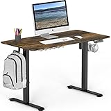 SHW 48-Inch Electric Height Adjustable Sit to Stand Desk with Hanging Hooks and Cable Management, Black Frame and Rustic Brown Top