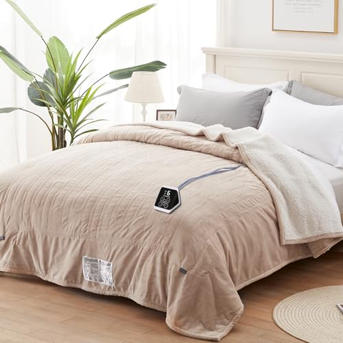 Westinghouse Full Size Heated Blanket, Soft Flannel & Sherpa, 10 Heating Levels, Auto Shut Off, Machine Washable, Beige, 72x84 Inch by Westinghouse - Image 2