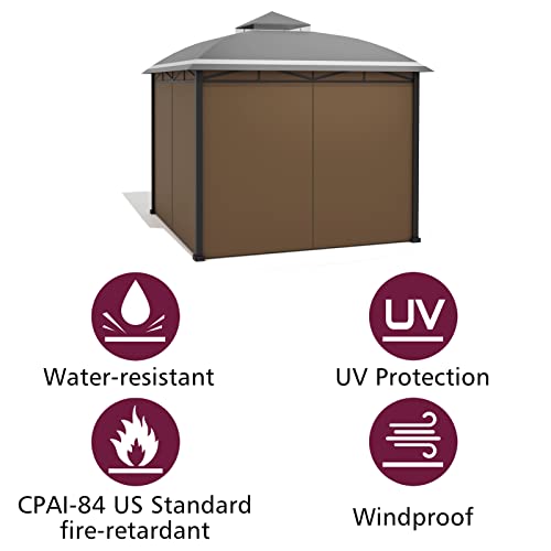Tumjay Gazebo Privacy Curtain Universal Replacement 10’X10’ Gazebo Curtains Waterproof Outdoor Privacy Gazebo Side Wall Patio Canopy Privacy Shade Outside Sidewalls 1 Panel With Zipper（Brown） #TOP3