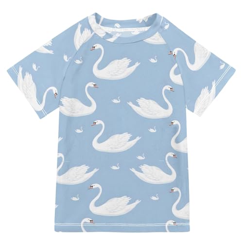 ALAZA Boys Swim Shirts Toddler Rash Guard Short Sleeve Rashguard Swan Blue UPF 50+ 11-12T