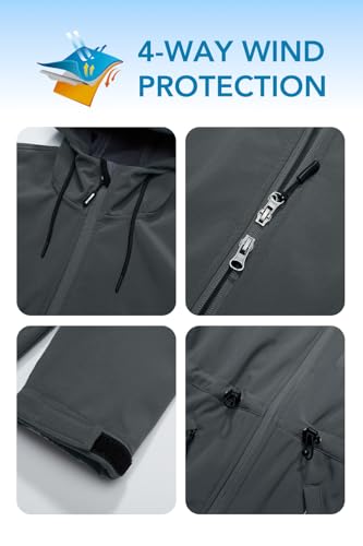 Image of FARVALUE Women's Long Softshell Jacket Waterproof Lightweight Warm Windproof Hooded Fleece Lined Rain Coat for Outdoor