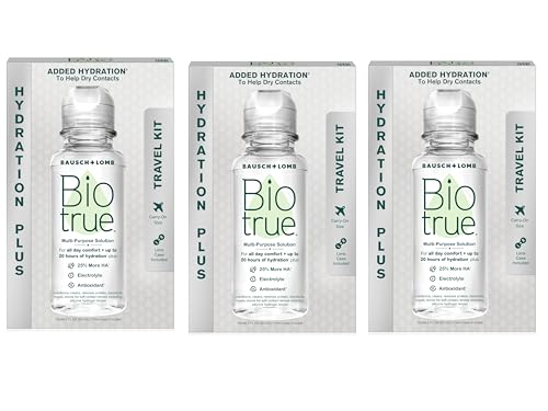 Biotrue Contact Lens Solution, Multi-Purpose Solution for Soft Contact Lenses, Lens Case Included, 2 FL OZ Travel Size (Pack of 3)