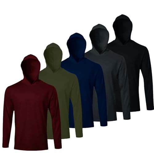 LeeHanTon Mens Long Sleeve Shirt Lightweight Sun Protection Fishing Shirts Athletic Hoodie Shirts 5 Pack