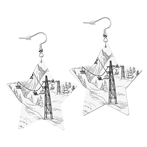Swono Mountain Ski Lift Leather Dangle Earrings