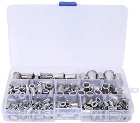 165Pcs Rivet Nut Stainless Steel M3/M4/M5/M6/M8/M10 Pull Rivet Nut Rivnut Compartment Kit