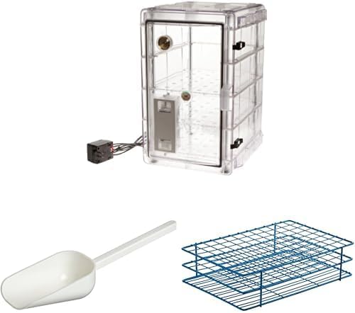 SP Bel-Art Desiccator 1.9 cu. ft. + SP Bel-Art Scoop 125ml Pack of 100 + SP Bel-Art 96-Place Tube Rack 16–17mm – For Storage, Sampling & Organization – Total 197 Units – Bundle of 3