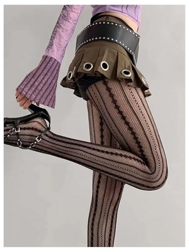 Floerns Women's Vintage Vertical Striped Fishnet Mesh Pantyhose Tights Retro Stockings3