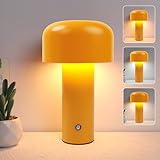 EXTRASTAR Lampe Champignon LED, Lampe de Table à Toucher Dimmable avec 3 Températures de Couleur et USB-C, Lampe de Table Sans Fil pour Chambre et Salon, jaune