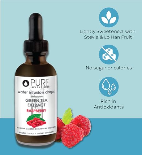 Image of Pure Inventions Water Enhancer Drops - Refreshing and Delicious - Antioxidants, Electrolytes - No Sugar, Calories, or Artificial Sweeteners - Green Tea Raspberry (16oz)