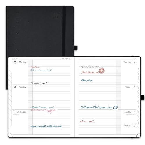 POPRUN Planner 2026-2027 (Large 8.5"x 10.5"), Horizontal Weekly Notebook Jul.2026 - Jun.2027, Academic Appointment Book with Monthly Tabs, Leather Hardcover, Inner Pocket - Black
