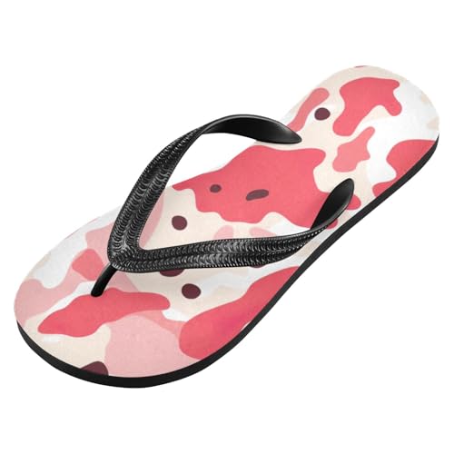Womens Flip Flops Pink Cow PrintNon-Slip Casual Beach Slippers Rubber Sandals214B2862