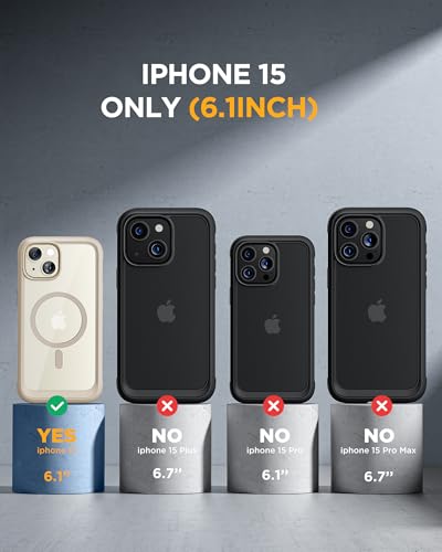Image of Miracase Glass Series for iPhone 15 Case [Compatible with MagSafe] Full-Body Magnetic Bumper Case with Built-in 9H Tempered Glass Anti-Fingerprint Screen Protector + Camera Lens Protector, Beige