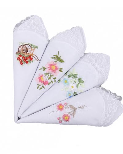 YAPKOLV Mouchoirs Tissu Femme 4 Pièces, en Coton Doux et Élégant pour Mariage, Baptême. Parfait pour larmes de joie ou cadeau invité.