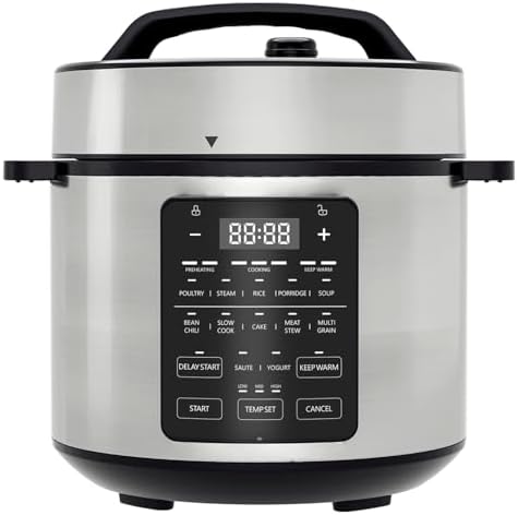 Sweetcrispy 12-in-1 Electric Pressure Cooker 6 Quart,Slow Cooker,Rice Cooker,Steamer,Sauté,Soup,Yogurt Maker,Warmer,Stainless Steel,Silver Grey