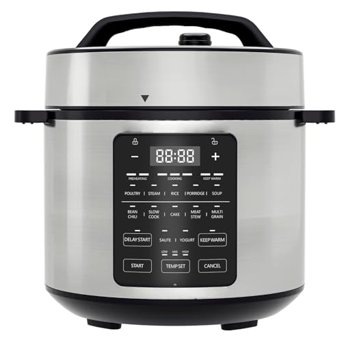 Sweetcrispy 12-in-1 Electric Pressure Cooker 6 Quart,Slow Cooker,Rice Cooker,Steamer,Sauté,Soup,Yogurt Maker,Warmer,Stainless Steel,Silver Grey
