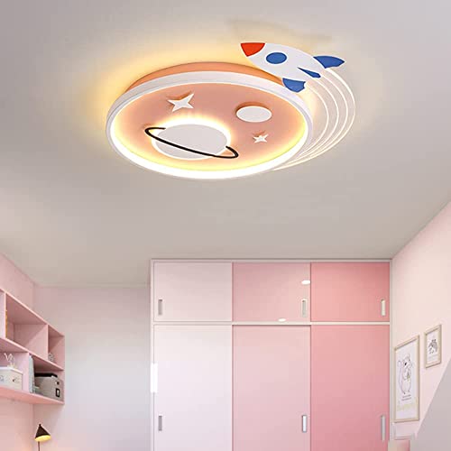 Plafonnier LED enfant fusée 38W lampe plafond rose jaune
