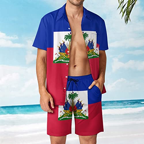 Chemise hawaïenne drapeau Haïti : ensemble d'été 2 pièces pour homme - 2