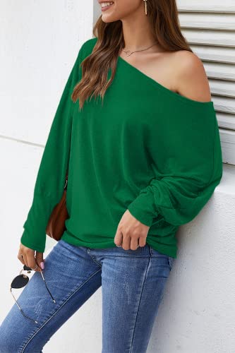 Image of Aifer Women's Off The Shoulder Tops Sexy Long Sleeve Shirts Oversized Fashion Casual Batwing Sweaters Pullover Tunic Tops