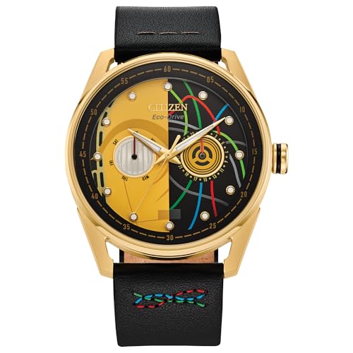 Citizen Mens Eco-Drive Star Wars C-3PO Watch Black Leather Strap Yellow Dial Day/Date (Model: BU4026-05W)
