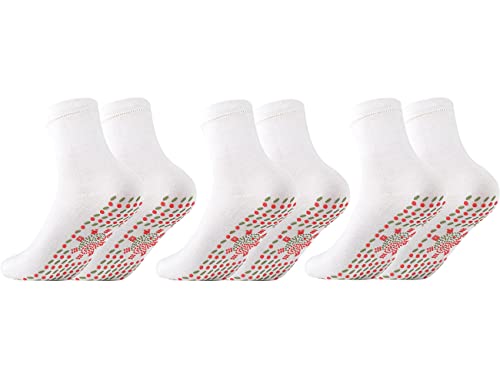 MiaoMa Lot de 3 paires de chaussettes d'acupression auto-chauffantes pour massage des pieds - Chaussettes chauffantes pour détendre les pieds - Pour homme et femme - Blanc Cover