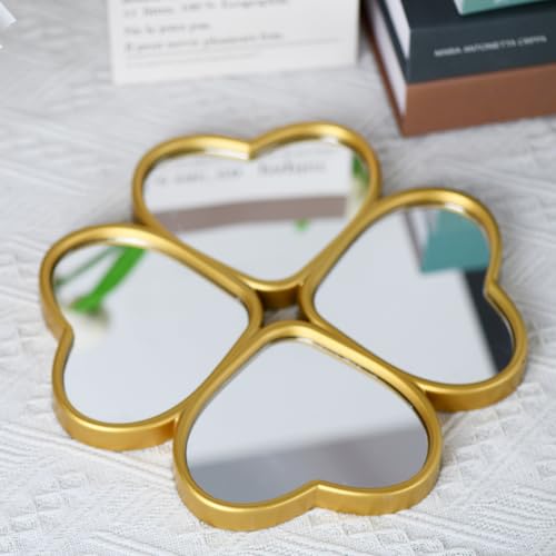 Small Decoritive Heart Wall Mirrors Set of 3, Decorative Four-Leaf Clover Mirror (Gold) - Image 5